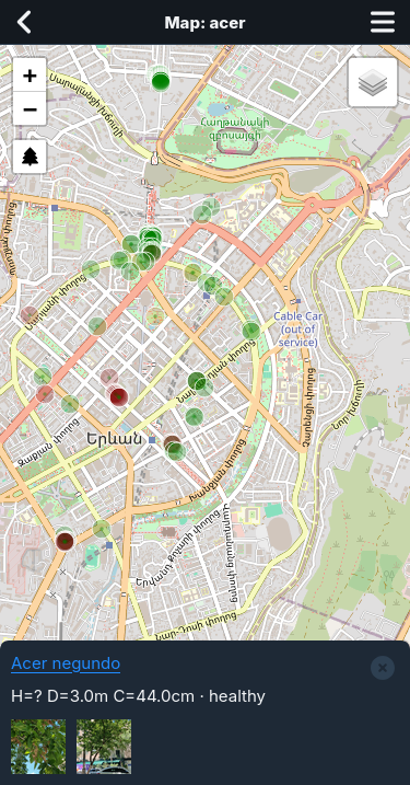 Screenshot of the mapping application